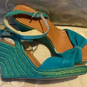 Kate Spade New York Turquoise and Green Peep Toe Wedge 9M